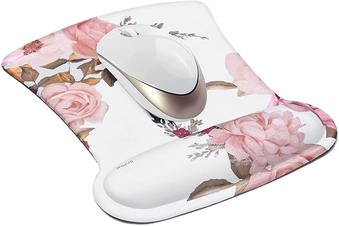 MOSISO Wrist Rest Support for Mouse Pad & Keyboard Set, Peony Ergonomic Mousepad Non-Slip Base Home/Office Pain Relief & Easy Typing Cushion with Neoprene Cloth & Raised Memory Foam, White