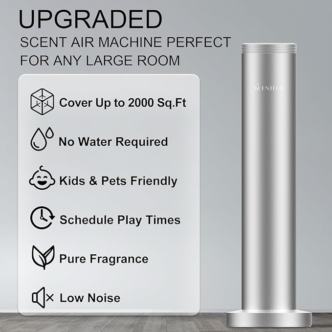Wireless Hotel Scent Diffuser-Cordless Rechargeable Diffuser for Whole House- Scent Air Machine for Home -App Bluetooth Control -Waterless Essential Oil Diffuser for Large Room, Studio Office -Silver