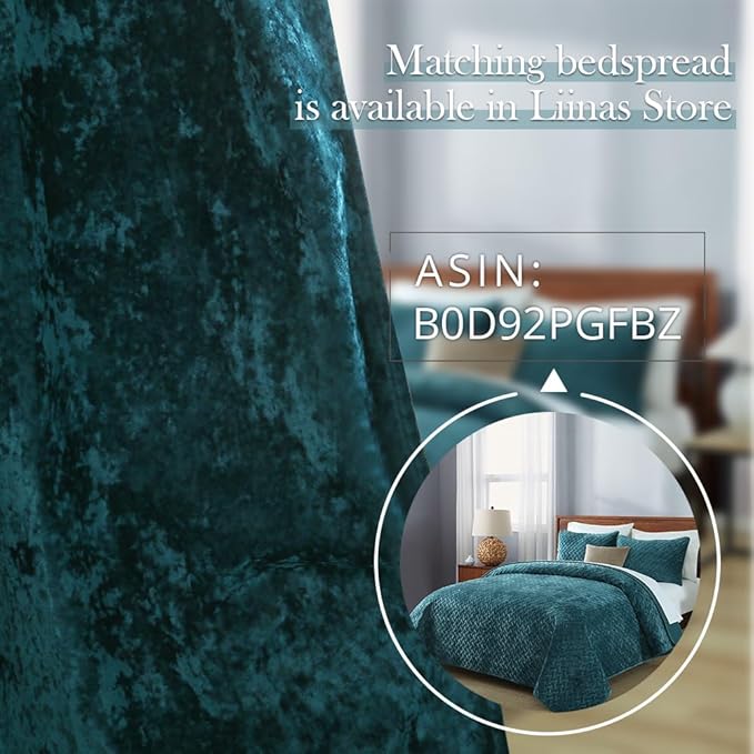 Velvet Blackout Curtains Soft Luxury 2 Panels Curtains for Bedroom Nursery Patio Doors Rod Pocket Back Tab Drapes Curtains for Living Room,52 by 96Inch,Teal