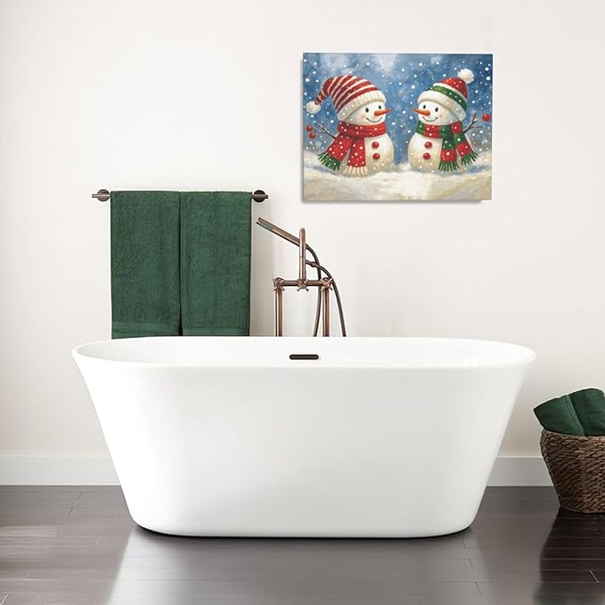 Christmas Snowman Wall Art Winter Holidays Canvas Wall Decor Pictures Paintings Prints Artwork Framed Decorations For Bathroom Bedroom Living Room Office Gifts 20" x 16"