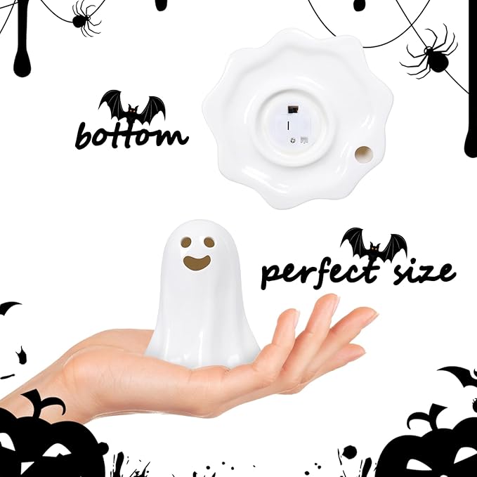 2 Pack Halloween Small Cute Ceramic Ghost Figurine Table Decor, 5.9" Ghost Figurines Decoration Family Statue Ghost Display Table Tray Fireplace Decorations, Halloween Tabletop Figurines Gift for Kids