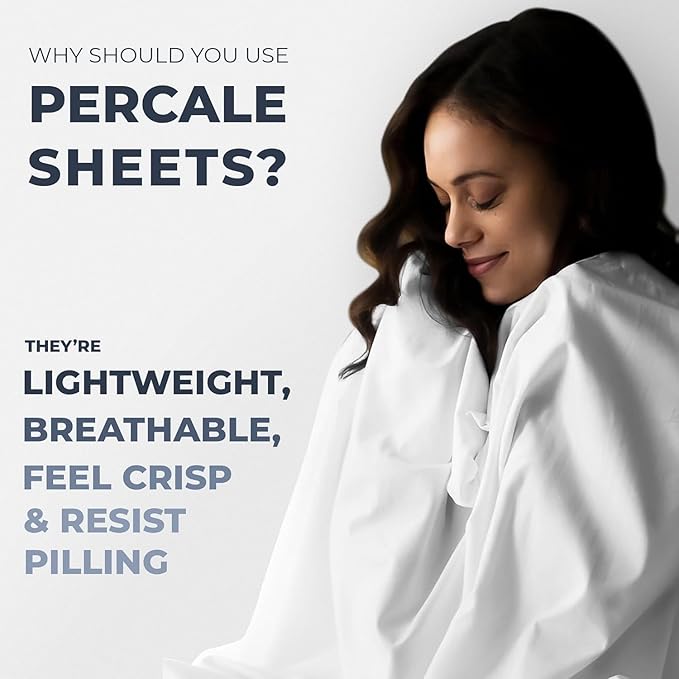 100% Egyptian Cotton Percale Sheets Queen Size - Genuine Luxurious 400 Thread Count - Naturally Crisp, Breathable, Skin-Friendly & Cooling - Softer After Each Wash - Oeko-TEX Certified Giza