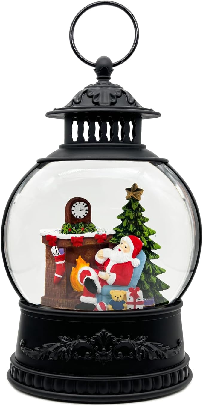 Christmas Snow Globe Lantern with Music & Timer - USB/Battery Operated LED Glittering Globe, Snow Globe Decor for Home Holiday (Santa Claus)