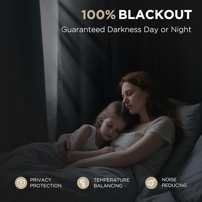 Joydeco Blackout Curtains for Bedroom - 100% Light Blocking 2 Panels Light Beige Drapes 66"W x 96"L, Thermal Insulated Room Darkening Curtains, Linen Textured for Living Room, Rod Pocket & Back Tabs
