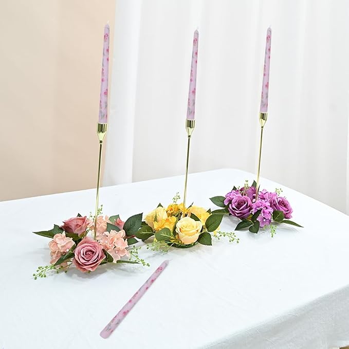 10 Inch Flower Taper Candles 4 Pcs Unscented, Smokeless, Dripless Long Tapered Candlesticks Candles for Mother's Day Birthday Dinner Dating Wedding Party Home Decor