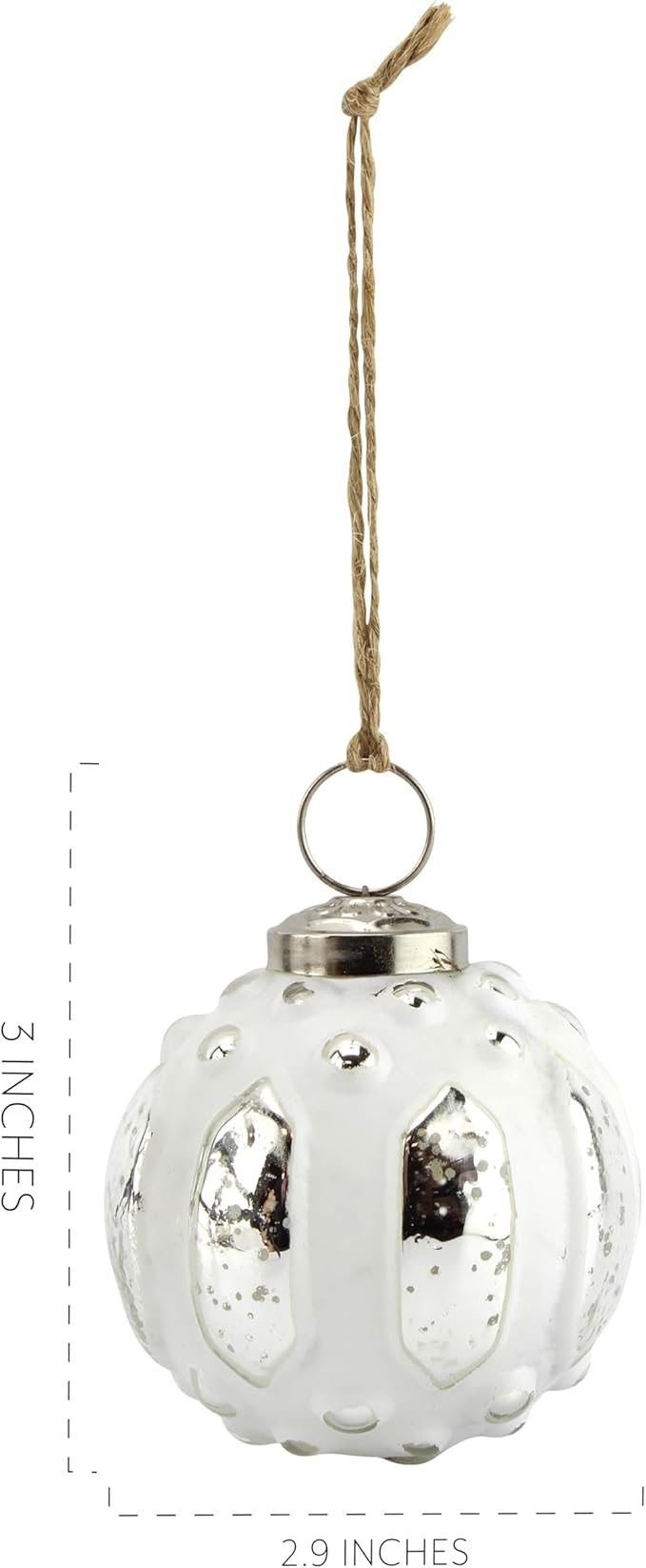 AuldHome Design Farmhouse Ball Ornaments (Set of 6, White); Distressed Metal Glass Ball Vintage Style Christmas Decorations