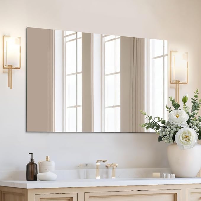 Mirrorons Frameless Mirror, Wall Mirror 48" x 30", Modern Bathroom Mirrors for Wall with Polished Edge, Hangs Horizontally or Vertically. Upgraded Shatterproof Mirror, Entryways, Bathroom, Gym.