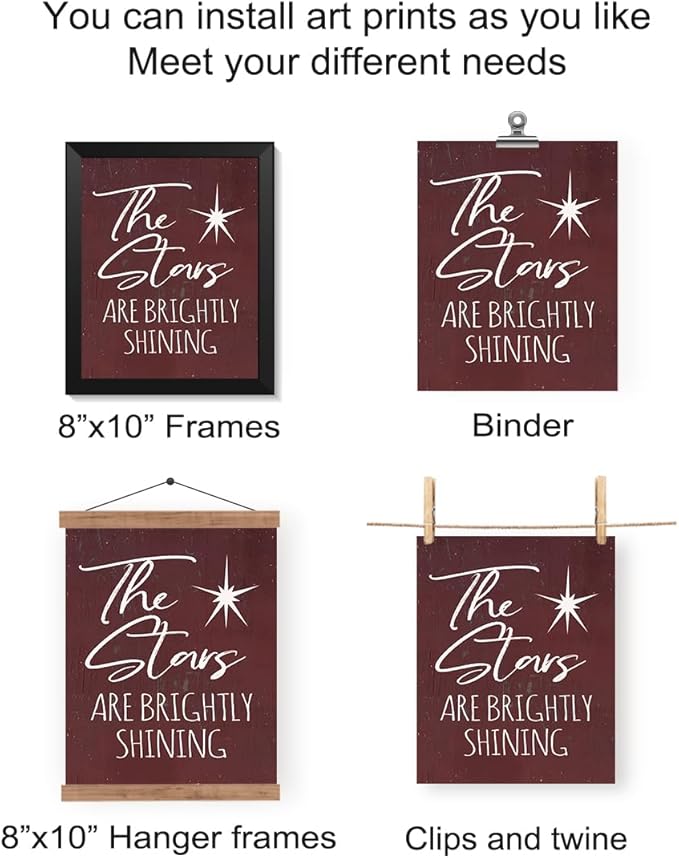 Wheatwin Vintage Christmas Wall Art Prints Set of 4, O Holy Night Sign, Christian Wall Art, Rustic Christmas Red Xmas Religious Decor for Farmhouse Living Room Bedroom, 8x10 (Unframed)
