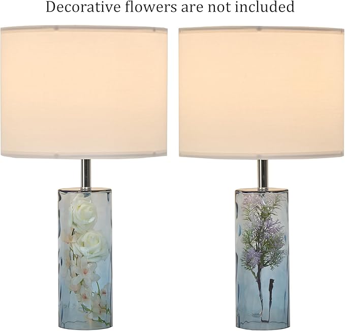 21.7" Modern Glass Table Lamps Set of 2 for Bedroom, Ocean Wavy Style Base with 3 Color Temperatures Bedside Lamps for Coastal Living Room Night Stands End Tables Farmhouse