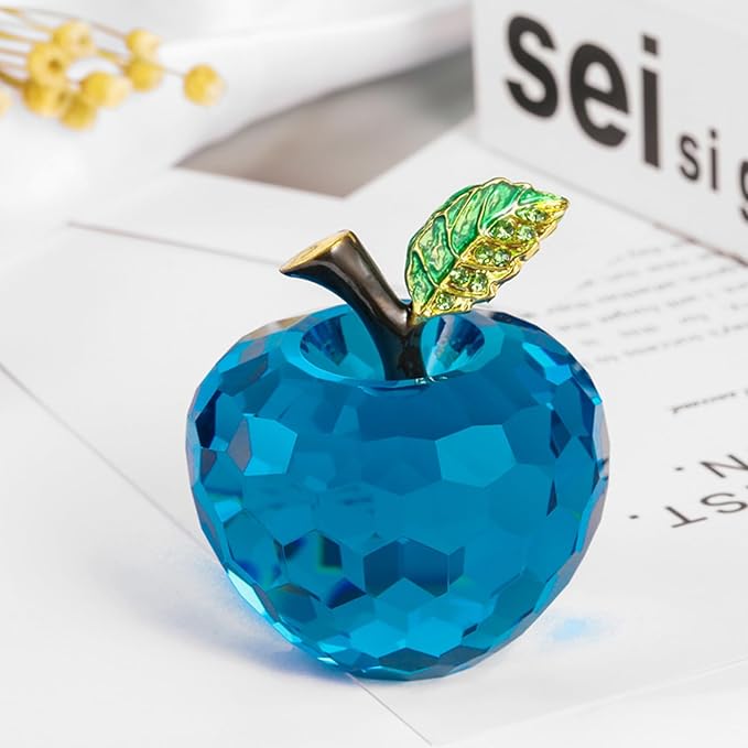 Crystal Apple Figurine Paperweight, Handmade Statue Ornament Home Decoration, Collectible Crystal Crafts, Come with Gift Box, Great Gift for Birthday Holidays Christmas (Blue-60mm)