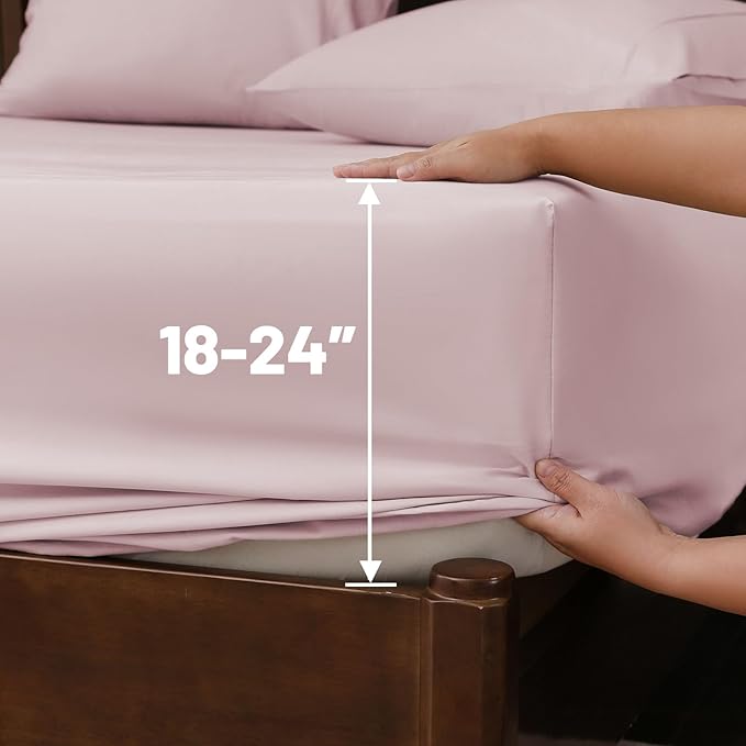 Extra Deep Pocket California King Sheets 18-24 Inch 100% Egyptian Cotton 1000 Thread Count Sateen Weave Soft Breathable 4 Pieces(California King,Light Pink)