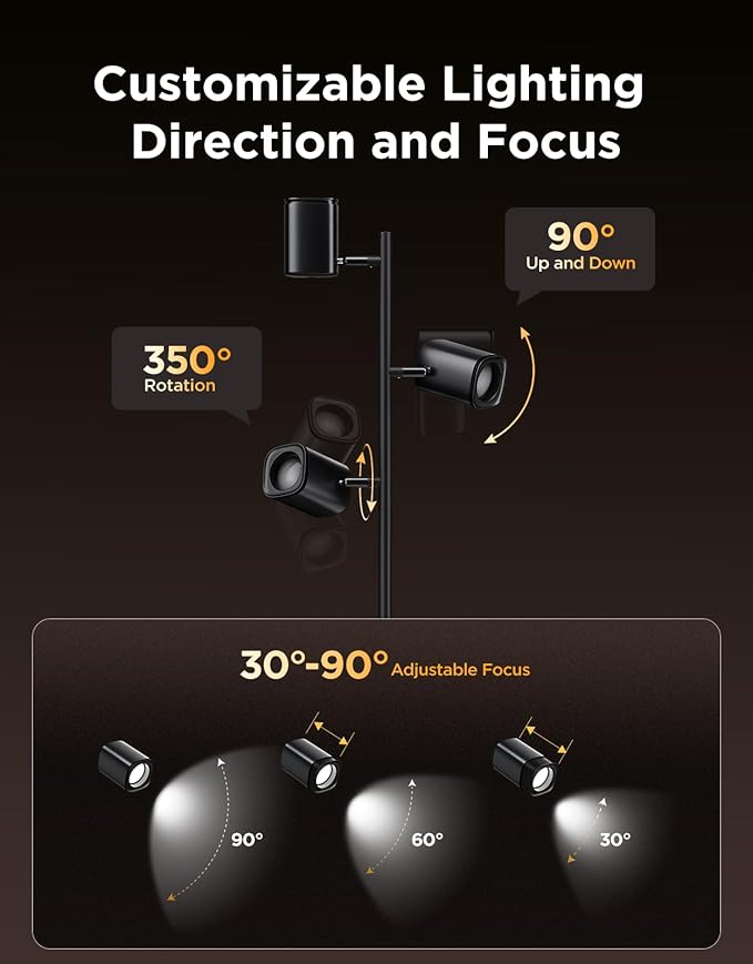 Govee Tree Floor Lamp Compatible with Matter, 3 Rotatable Lights with LuminBlend Technology, Standing Lamp with 64 Dynamic Scenes, Music Sync, Ideal Floor Lamp for Bedroom, Living Room, Reading Room