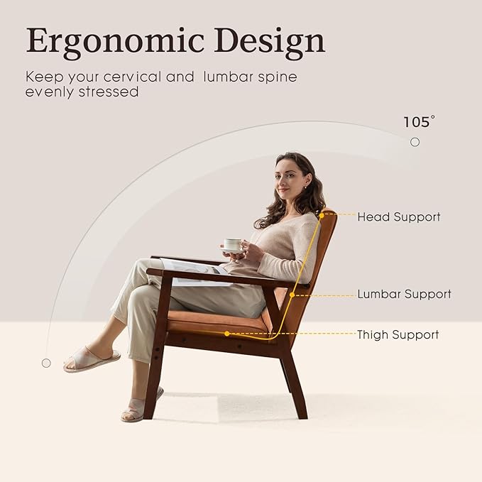 Bonzy Home Mid Century Modern Accent Chair Set of 2 for Living Room, Upholstered Faux Leather Armchair Comfy Retro Bedroom Side Chair with Solid Wood Frame, Orange