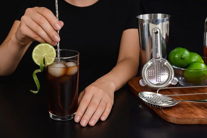 Cocktail Strainer Set Stainless Steel Bar Tools with Stirring Spoon - Hawthorne, Julep, & Fine-Mesh Sifter for Drinks