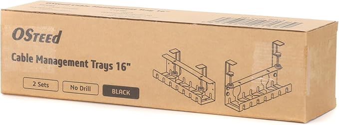 Under Desk Cable Management Tray 2 Pack Black, No Drill Cord Organizer with Clamp for Wire Management, Home & Office Accessories