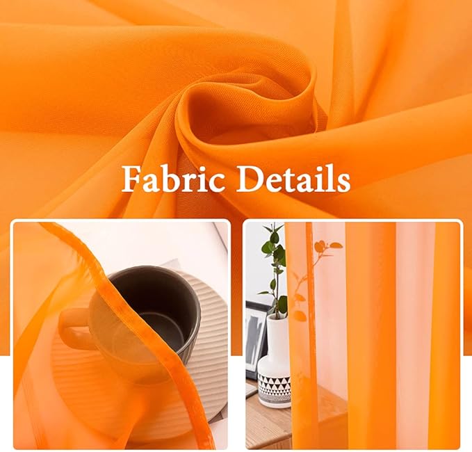 MIULEE 2 Panels Solid Fall Color Sheer Window Curtains Elegant Window Voile Panels/Drapes/Treatment for Bedroom Living Room (54X72 Inches Orange)