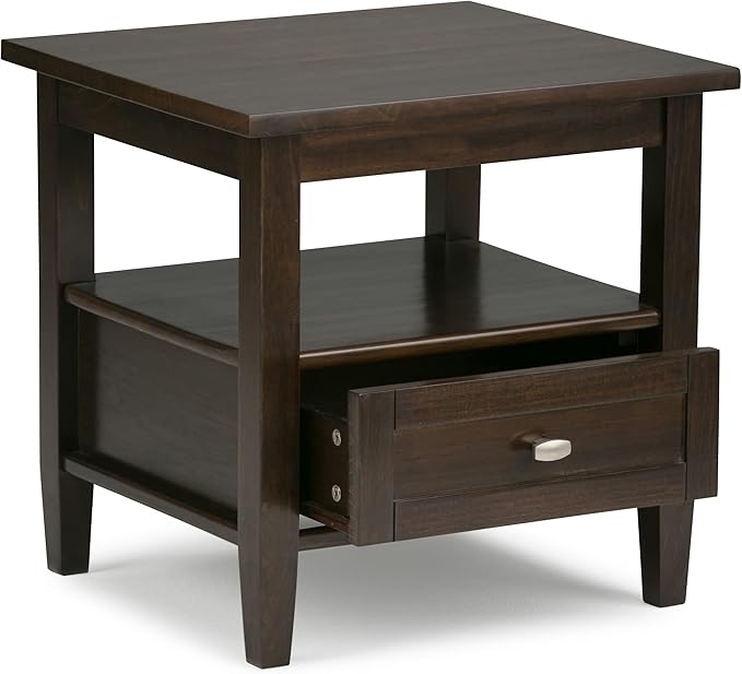 SIMPLIHOME Warm Shaker SOLID WOOD 20 inch Wide Rectangle Transitional End Side Table in Tobacco Brown for the Living Room and Bedroom