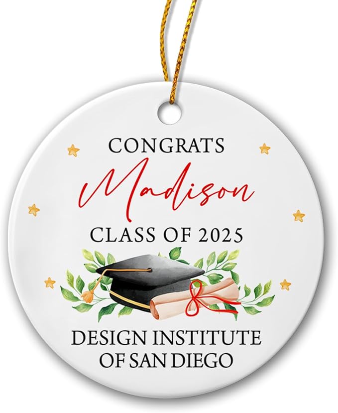 Congrats Graduation Ornament, Personalized Graduation Christmas Ornament, Class of 2025 Ceramic Ornament, Custom College Graduation Gift for Her Him, Graduate School Ornament Keepsake