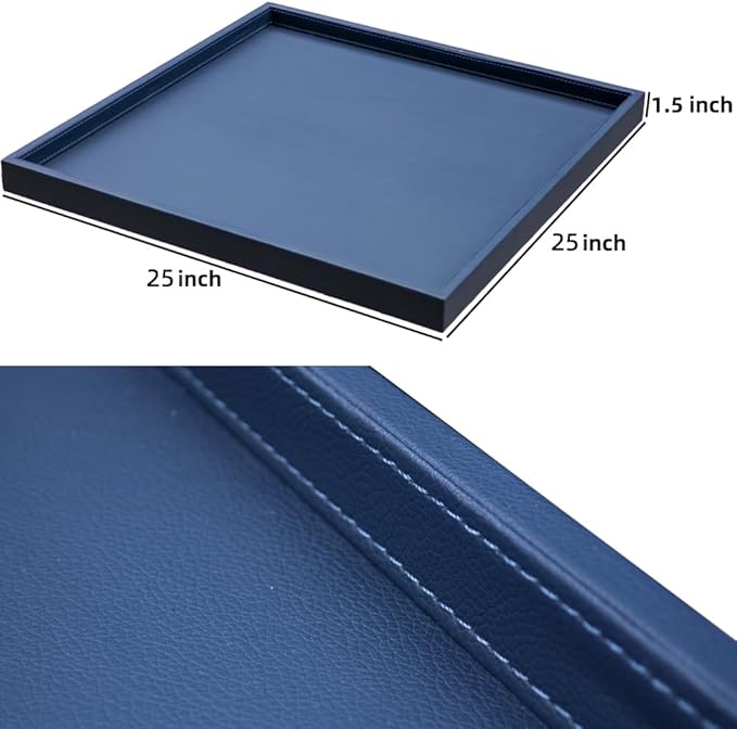 25 * 25 Inch Rectangular Ottoman Tray | Textured PU Leather, Waterproof & Heat-Resistant Storage for Coffee/Dining Tables, Sofa, Bed, Entertainment & Party (Navy Blue, 25 * 25in)