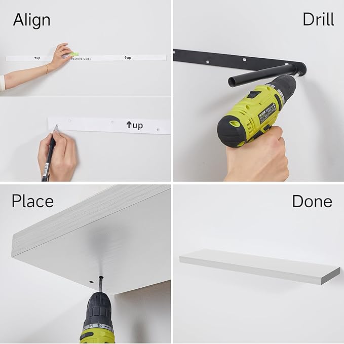 BAYKA Floating Shelves, 36 inch Wall Mounted Rustic Wood Shelves for Bathroom, Bedroom, Living Room, Kitchen, Office, Hanging Shelf for Books/Storage/Decor(White,Set of 2)