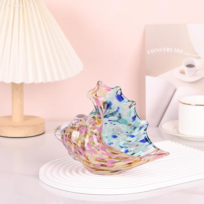 LCCCK Hand Blown Glass Conch Shell Sculpture, Sea Glass Art Figurines, Beachy Room Decor, Pink Conch Shell Decorative Statues, Sea Shell Coastal Decor for Shelf House Room, Beachy Gifts