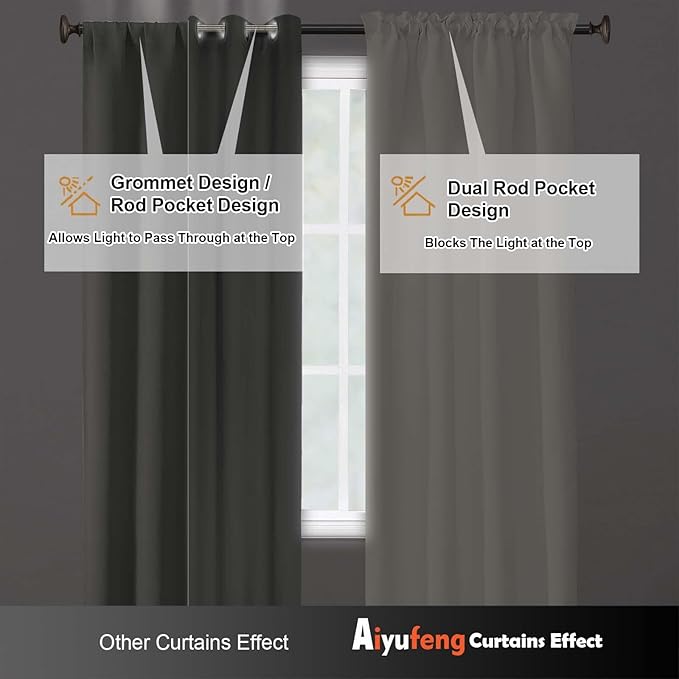 Aiyufeng Natural Room Darkening Curtains for Bedroom 90 Inches Long 2 Panels Set, Solid Privacy Energy Saving Living Room Window Treatment Curtains Blackout Drapes, W40 x L90 Inch, Natural