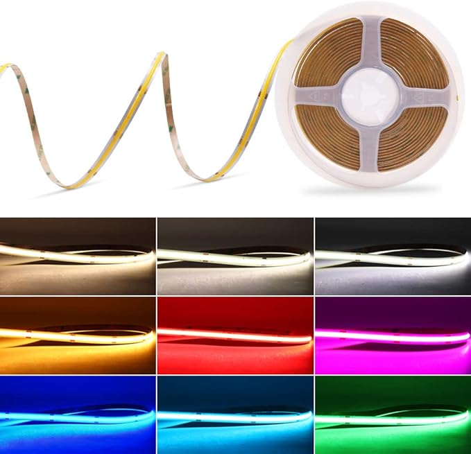 12V Blue COB LED Strip Light 8mm Wide 480LEDs/m 16.4FT/ 5M CRI>90 Flexible Cuttable LED Ribbon Tape for House Bedroom Car Indoor Decor Lighting (DC12V, Without Power Supply)