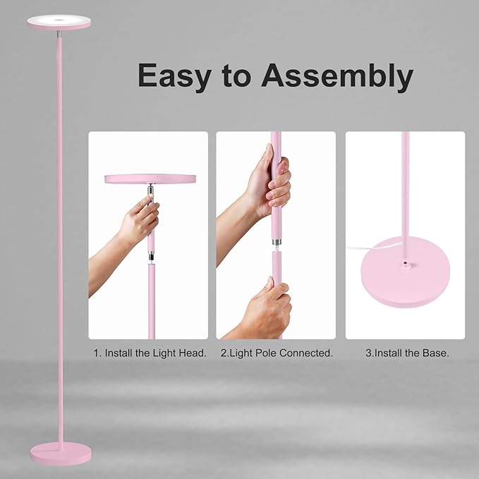 SUNMORY Soft Pink Torchiere Floor Lamp for Bedroom and Office – Elegant Standing Lamp with Modern Design, Perfect for Ambient Lighting in Living Spaces
