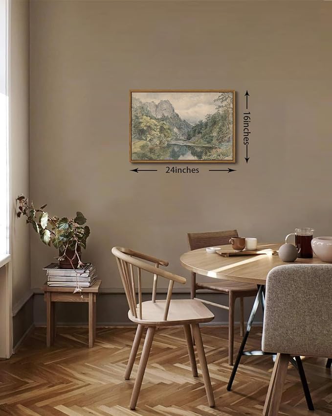 KISSFOX Vintage Framed Wall Art River Valley Landscape Canvas Wall Art Mountain Stream Natural Serene Countryside Paintings Artwork Rustic Art Prints For Bedroom Bathroom Living Room