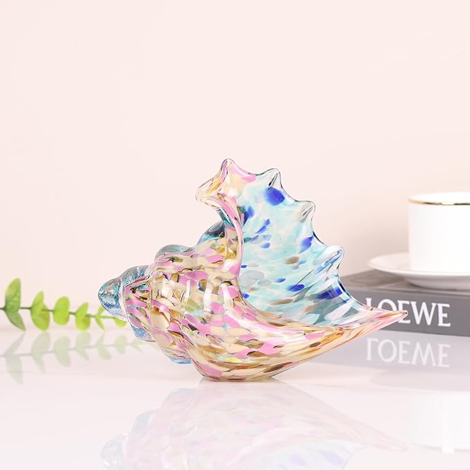 LCCCK Hand Blown Glass Conch Shell Sculpture, Sea Glass Art Figurines, Beachy Room Decor, Pink Conch Shell Decorative Statues, Sea Shell Coastal Decor for Shelf House Room, Beachy Gifts