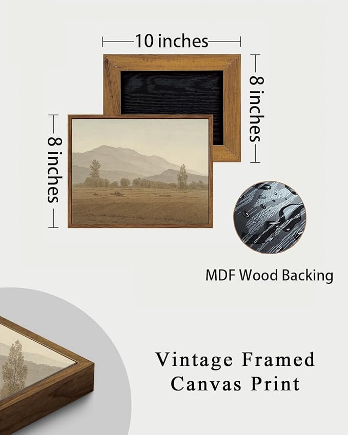 KISSFOX Vintage Landscape Framed Wall Art Grassland Mountain Canvas Wall Art Minimalist Neutral Farmhouse Serene Countryside Paintings Artwork Rustic Art Prints For Bedroom Living Room