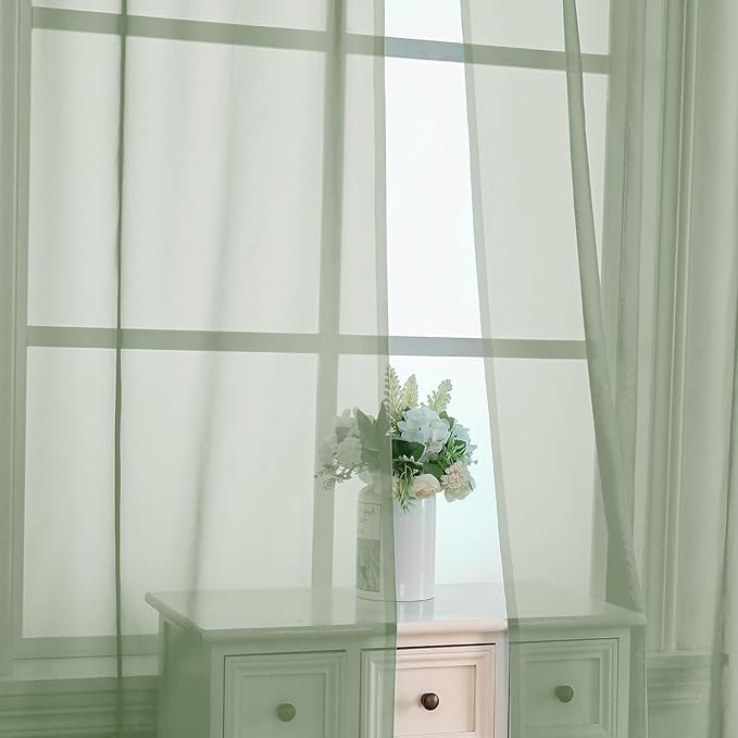 Aiyufeng Sage Green Sheer Voile Window Treatment Rod Pocket Curtain Panels for Kitchen Bedroom Living Room Drapes Sunlight Filtering Privacy Semi Home Decor Assorted Colors Sizes (40 W x 72 L)
