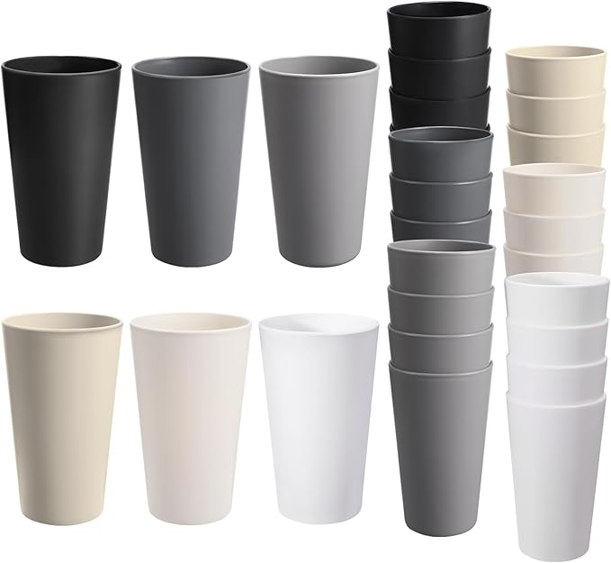 24 Pcs Unbreakable Plastic Cups Set, 20 oz Reusable Plastic Cups, Stackable Water Tumblers, Drinking Cup for Kitchen, Outdoor, BPA-free, Dishwasher Refrigerator and Microwave Safe (20 oz, 6 Colors)