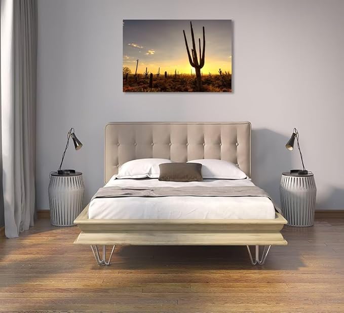 Sunset at Saguaro National Park Picture Wall Art for Living Room Bedroom Bathroom Home Decorations Arizona Cactus Landscape Poster Framed Artwork Canvas Prints Ready to Hang(24''H x 36''W)