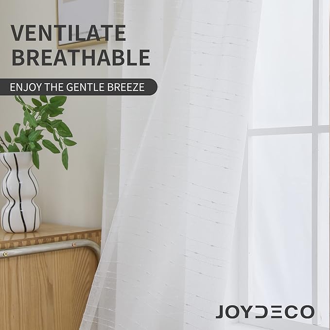 Joydeco White Sheer Curtains 84 Inch Length 2 Panels Set, Rod Pocket Semi Sheer Curtains for Bedroom Living Room, Window Treatments Voile Drapes (54x84 inch, Off White)