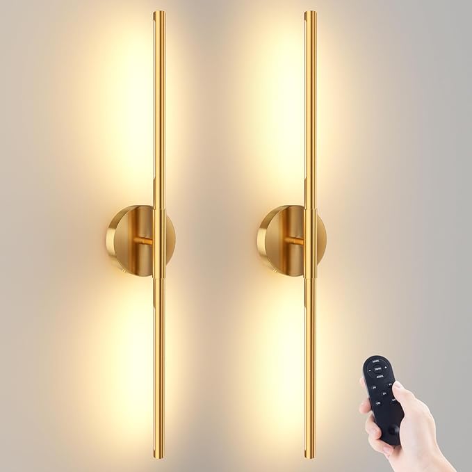 Battery Operated Wall Sconces Set of 2, 360°Rotation Wireless Rechargeable Wall Lights: Dimmable Detachable Wall Lamp with Remote Control, 3000K-6000K Infinite Dimming Wall Sconce 27.6 Inch