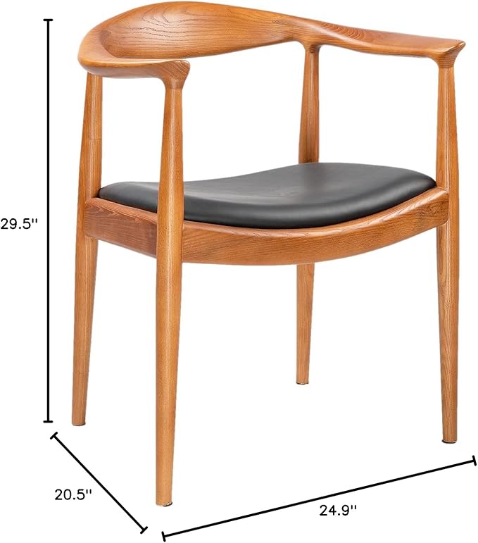 Tomile Upholstered Dining Chair Kennedy Armchair, Mid Century Modern Kitchen & Dining Chairs with PU Leather Cushion Seat, Hans Wegner Elbow Chair for Living Room Bedroom Office (Chestnut Color)