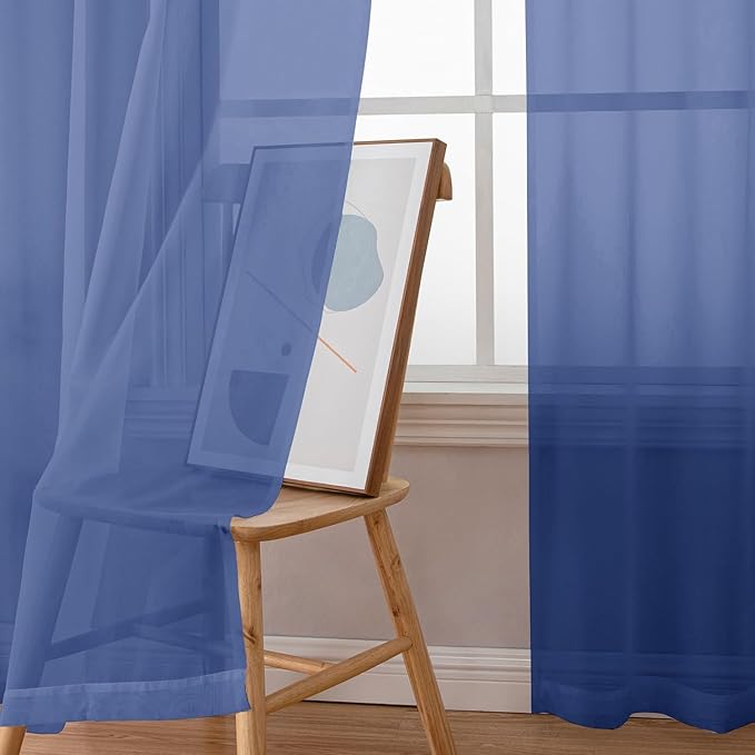 Aiyufeng Royal Blue Sheer Curtains 63 Inch Length 2 Panels Set, Semi Transparent Voile Dark Blue Sheer Window Drapes for Bedroom Bed Canopy Living Room Dining Wedding Party Backdrop, 40W x 63L inch