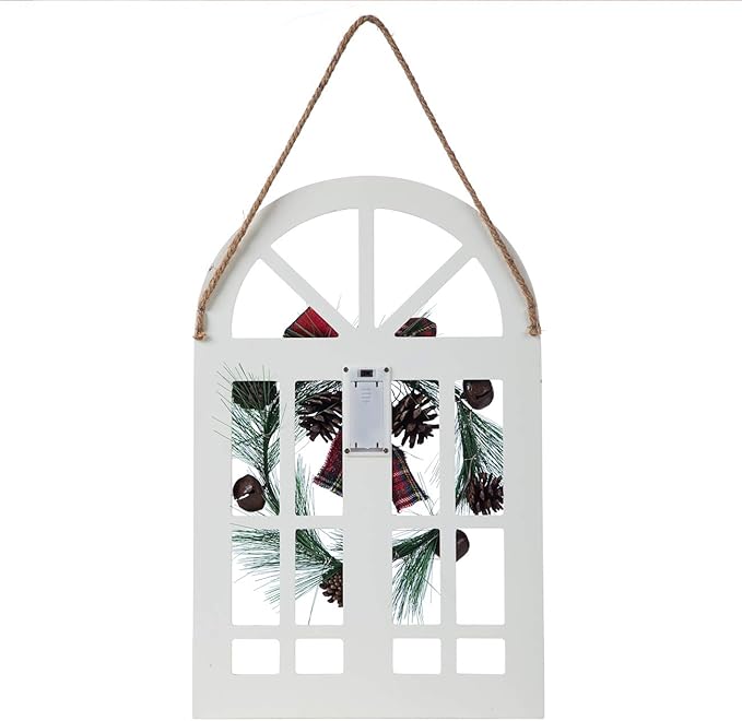 Sunnygalde Indoor and Outdoor Wood Christmas Holiday Wall Hanging Door Decorations Wood Plaqu Signs Christmas Ornament, for Home, School, Office Including Wreath, Wooden Arch and Led Lights (White)