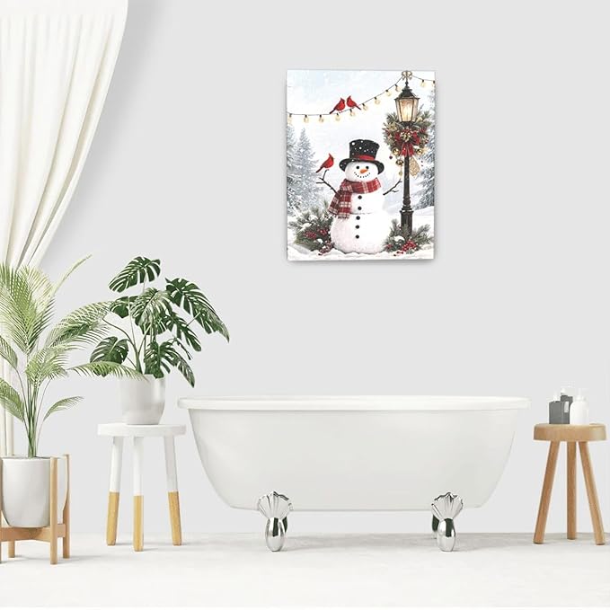 Zyphren Snowman Wall Art Winter Picture Wall Decor Christmas Canvas Print Snowman Painting Home Artwork Gifts for Living Room Bedroom Bathroom 16"x20"
