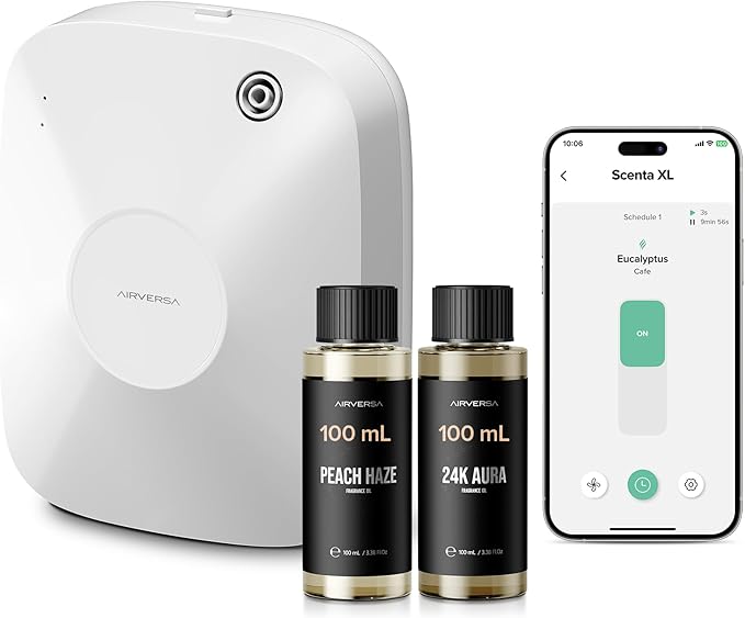 Airversa Smart Waterless Essential Oil Diffuser, 400mL Capacity with 200mL Fragrance Scent Oils, Up to 2000 sq ft Aromatherapy Scent Air Machine for Large Room and Commercial Use, ANA White Kit