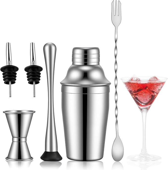 6 Piece 18oz Professional Cocktail Shaker Set with Built-in Strainer,Martini and Margarita Shaker for Home Bar, Boston Bartending Kit Gift for Beginners (530ml/18oz)