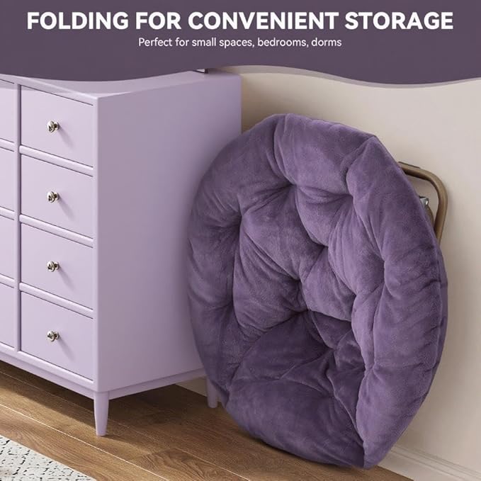 Magshion Saucer Chair for Adults, Comfy Living Room Lounge Chair for Bedroom Corner, Dorm, Apartment, Faux Fur Fluffy Circle Accent Seat with Thick Padded & Folding Metal Frame (Purple, Set of 2)