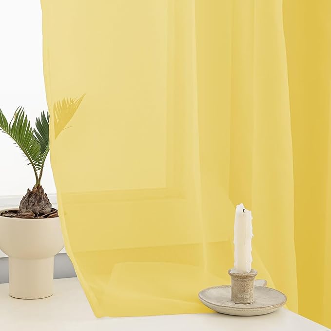 Sheer Curtains 72 Inches Long 2 Panels, Rod Pocket Short Curtain for Kitchen, Bedroom, Cafe Window(Yellow 38" W x 72" L)