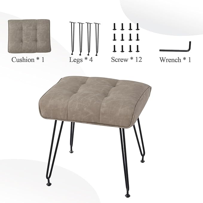 PU Leather Vanity Stools, Vanity Stool Chairs for Makeup Faux Leather Foot Stools Ottoman with Metal Leg Make up Chairs for Vanity Small Bench Seat for Living Room Bedroom (Gray)