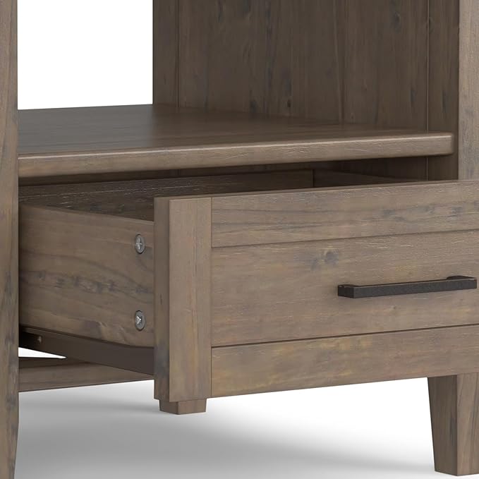 SIMPLIHOME Ela SOLID WOOD 20 inch Wide Rectangle Transitional End Table in Smoky Brown for the Living Room and Bedroom
