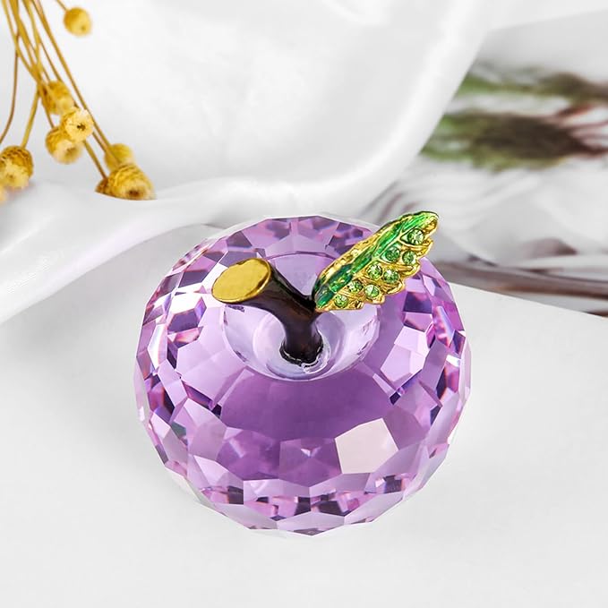 Crystal Apple Figurine Paperweight, Handmade Statue Ornament Home Decoration, Collectible Crystal Crafts, Come with Gift Box, Great Gift for Birthday Holidays Christmas (Purple-60mm)