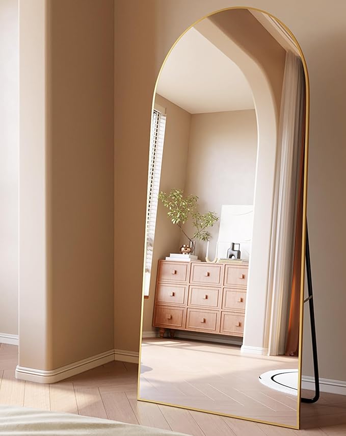 Floor Mirror, Full Length Mirror with Stand, Arched Wall Mirror, 27"x71"Mirror Full Length, Gold Floor Mirror Freestanding, Wall Mounted Mirror for Bedroom Living Room, Gold