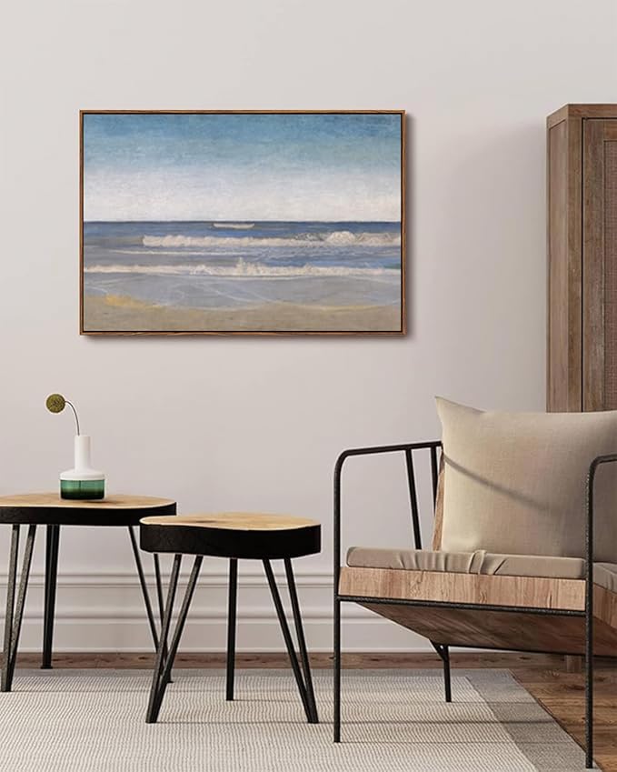 KISSFOX Vintage Coastal Seascape Canvas Wall Art Summer Beach Framed Wall Art Modern Minimalist Serene Ocean Art Prints Artwork For Living Room Bedroom Kitchen