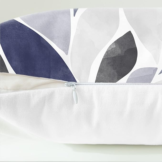 CaliTime Throw Pillow Cases Pack of 2 Cozy Fleece Falling Dahlia Floral Flowers Petals Decorative Cushion Covers for Couch Bed Sofa Farmhouse Decoration 12 X 20 Inches Navy Blue Grey